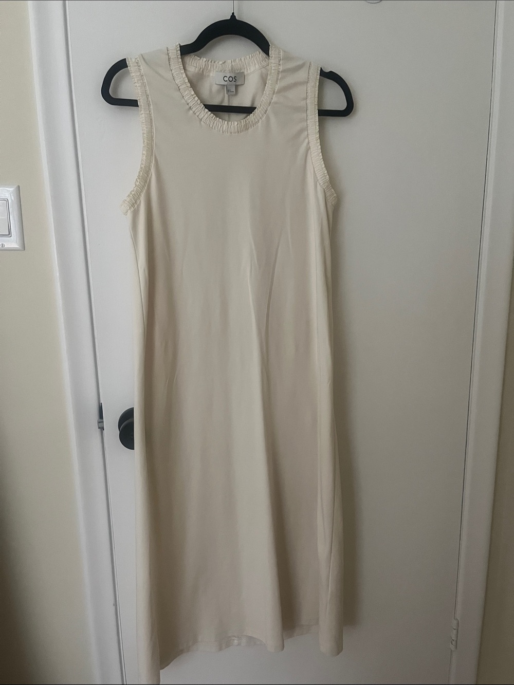 COS Cream Sleeveless Midi Dress with Ruffle Trim